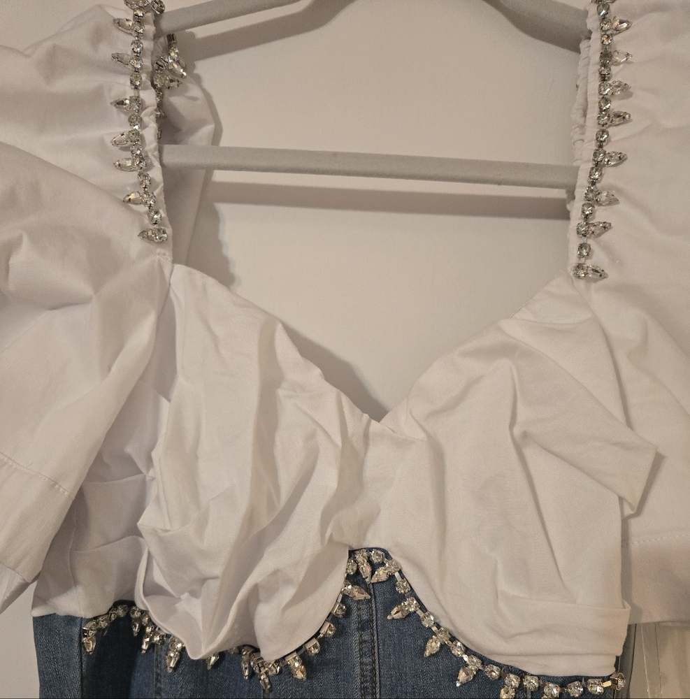 Stylish White and Denim Jumpsuit - Picture 2 of 5